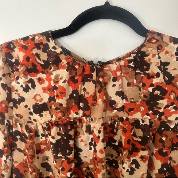 Victor Alfaro Collective Blouse Brown Painted Floral Peplum Top Size XS - Picture 6 of 13